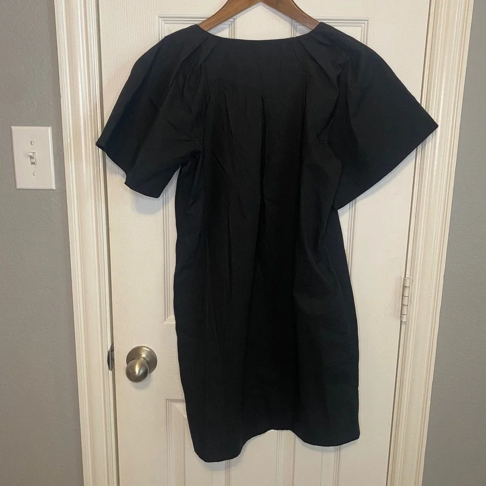 Madewell Mini Dress XS Black Puff Gathered Shoulder Minimalist 100% Cotton